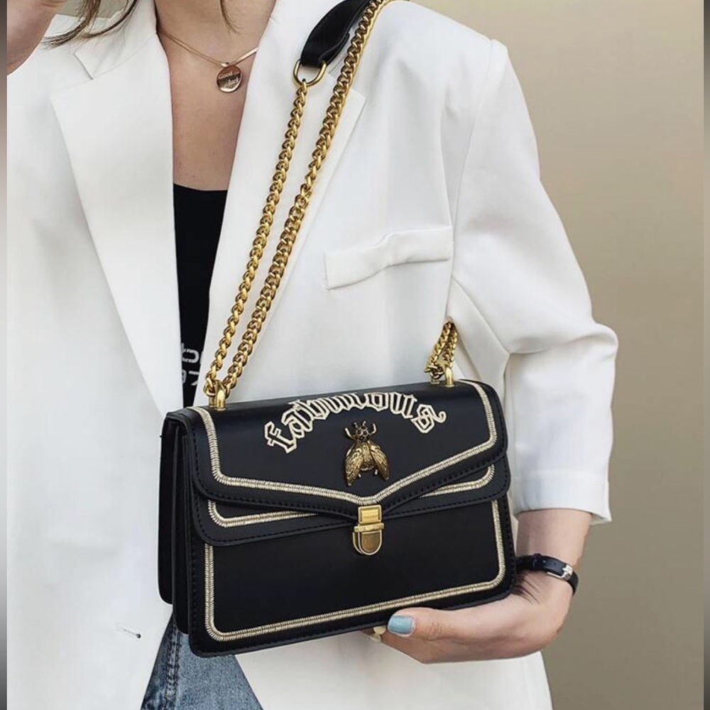 Black & Gold Double-Layered Flip Cover Luxury Chain Shoulder Bag - Picture 2 of 8
